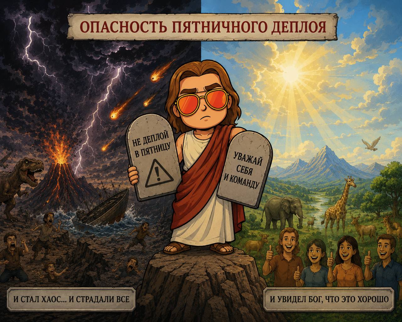 Гайз, если бы Бог задеплоил мир в пятницу (на пятый день), то человека в рели...